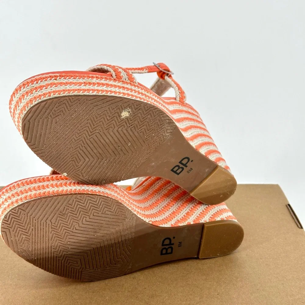 BP. Camelia Woven Orange White Wedge Sandals Buckle Ankle Summer Vacay 8 M